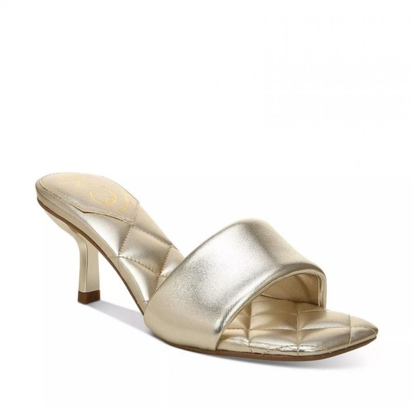 Sam Edelman Gold Leather Slip On Heels Square Toe Sz 5.5 - Picture 1 of 8